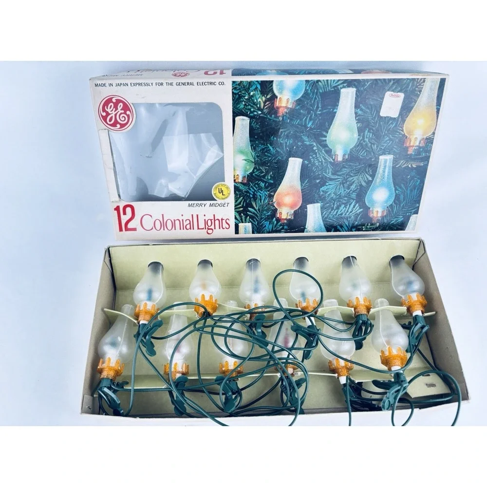 Vintage GE Christmas Merry Midget 12 Colonial String Lights Lanterns Multi Color